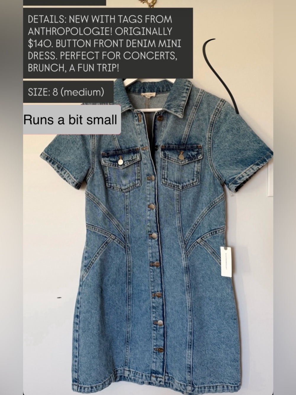 BNWT Pilcro Short-Sleeve Denim Button-Front Mini Dress - Picture 3 of 3